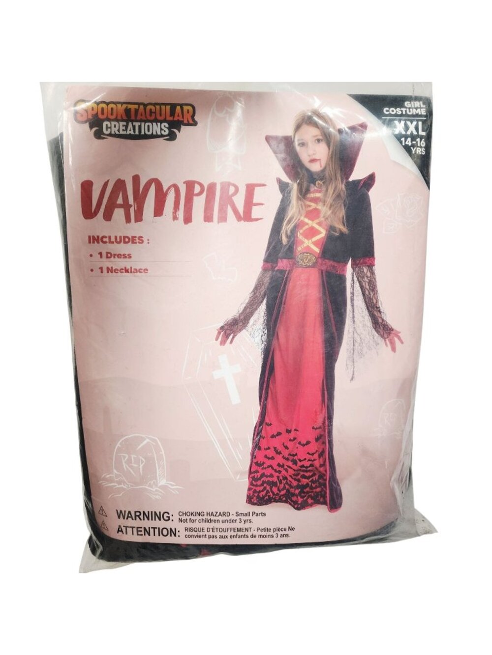 Spooktacular Creations Girls Vampire Costume XXL 14-16 Yrs Dress & Necklace Hall